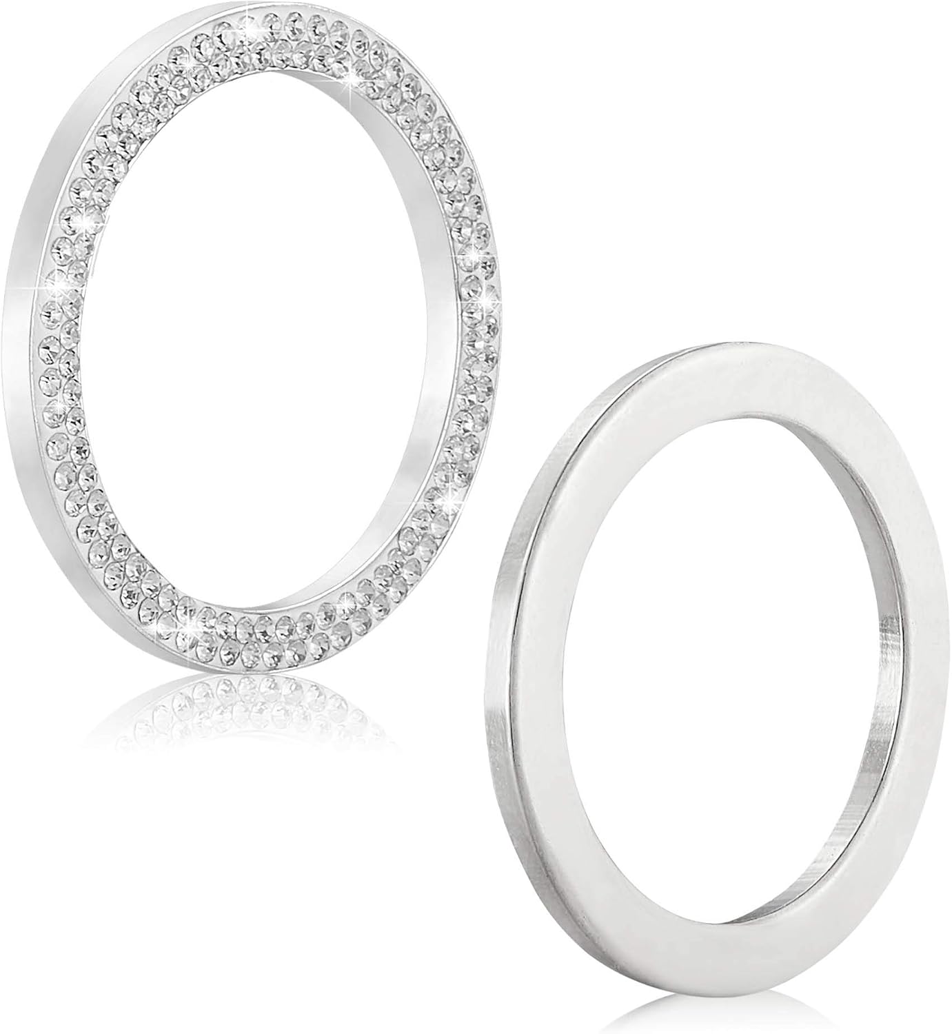 WINKA 2pcs Bling Car Engine Start Button Cover Diamond Crystal Push Start Stop Button Ring Sparkly Bling Ignition Button Cover Rhinestone Keyless Ignition Ring Universal Car Accessories (White) image 3
