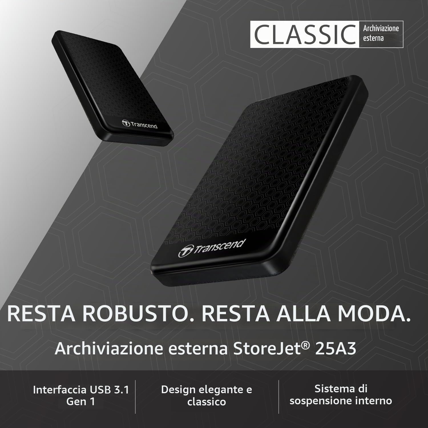 Transcend Disco rigido portatile USB 3.1 Gen 1 da 2 TB nero - StoreJet - TS2TSJ25A3K