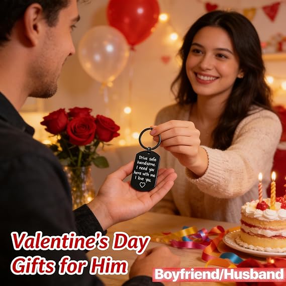 iWenSheng Drive Safe Keychain for Boyfriend Husband - Drive Safe Handsome I Need You Here With Me Keyring, Birthday Valentines Day Gifts for Him Men