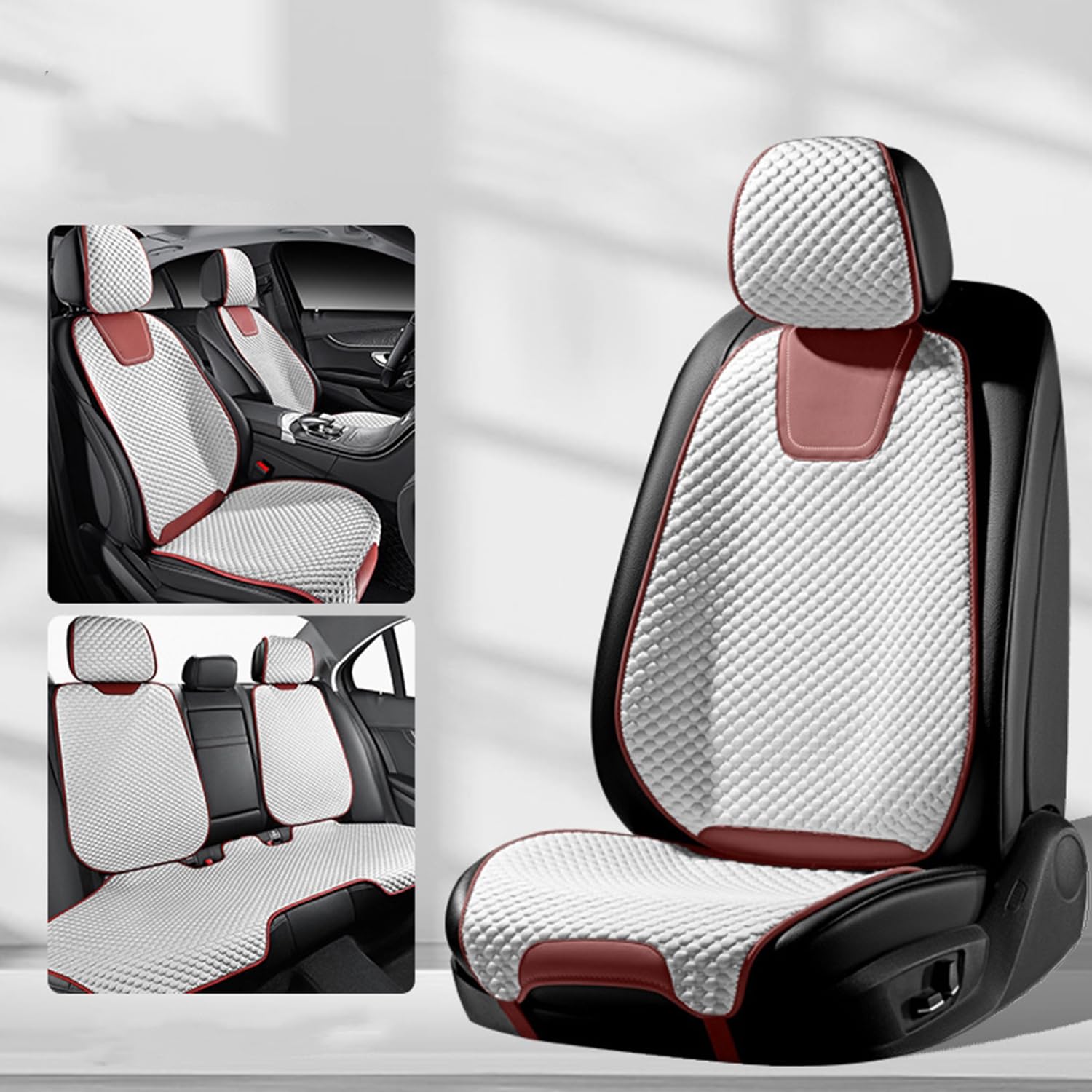 Autostoelhoezen voor Volvo C30 C70 S90 XC60 V40 S60 XC70 S40 S80, Lederen Stoelen Volledige Set, Waterdichte Stoelhoezen Voor- en Achterstoelen, Autostoelbeschermer,A Black Red