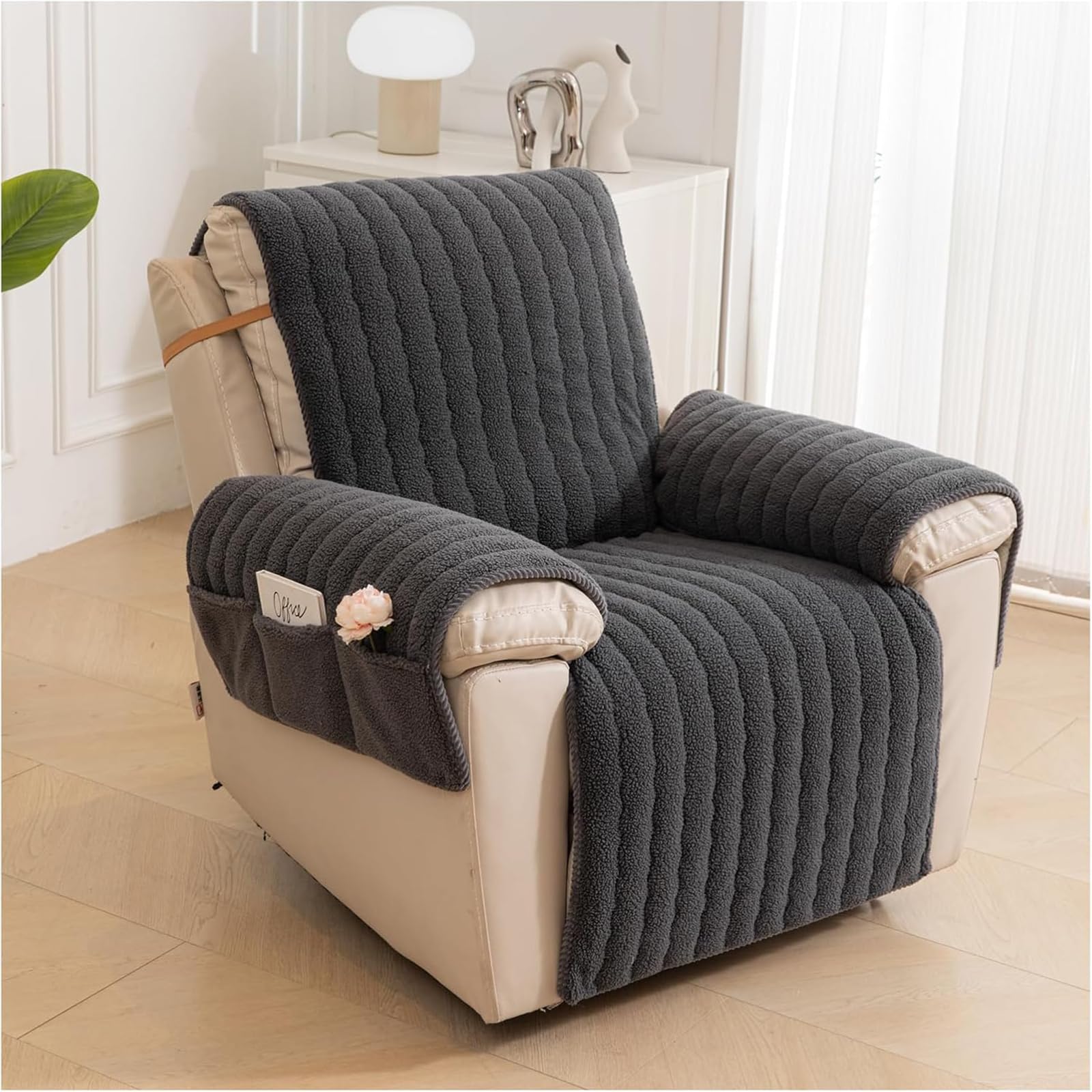 Sesselbezug Sherpa Fleece Bezug mit Seitentaschen für Liegesessel