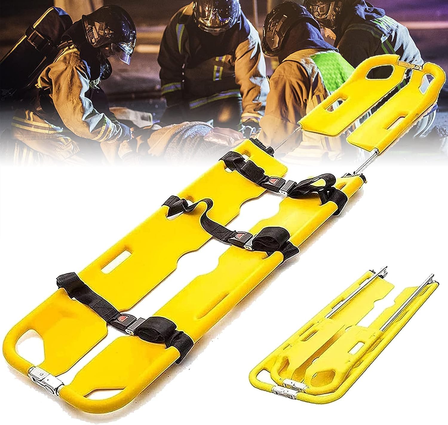 Foldable Aluminum Scoop Portable Stretcher, EMT Medical Stretcher Patient Mover Rescue - 390Lb Load Capacity,with 3 Safety Straps