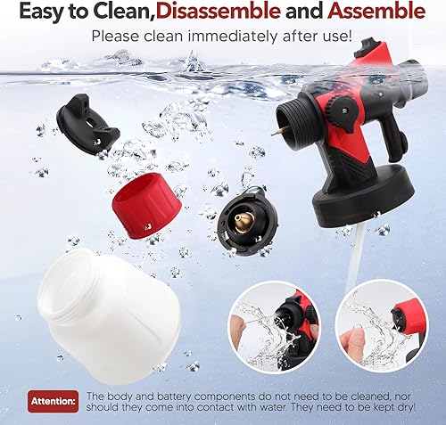 Miniatura 7 de Pulverizador de pintura inalámbrico, pistola pulverizadora a pilas con 2 baterías de 21 V 4000 mAh, pistola eléctrica HVLP, pistola rociadora de