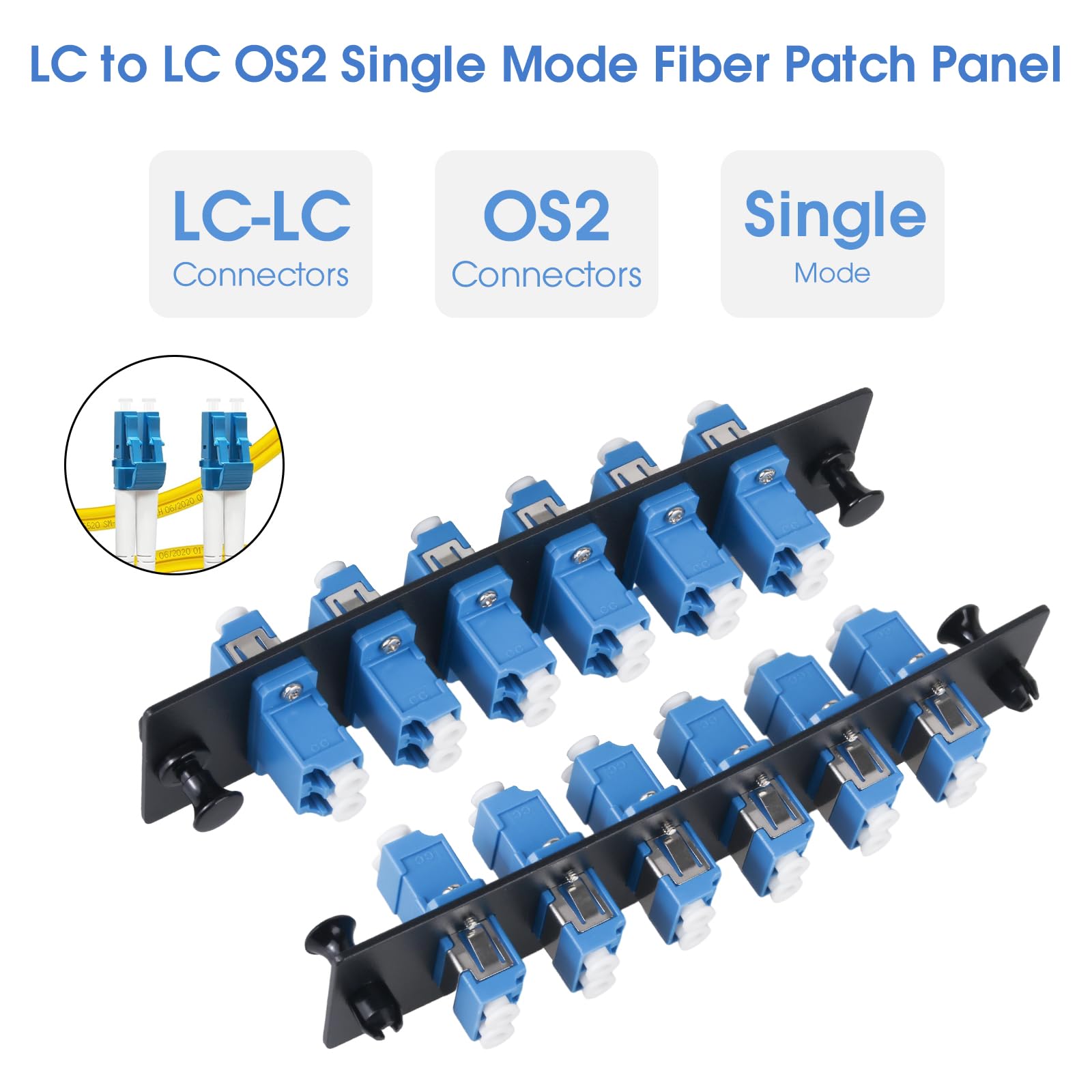 Lot de 2 panneaux de brassage en fibre duplex LC/UPC avec adaptateurs LC duplex monomode bleu, 12 ports fibre