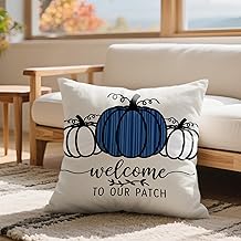 Pack of 1 Pumpkin Throw Pillow Covers 18x18 Inch - Welcome to Our Patch, Soft Velvet Decorative Cushion Case for Sofa Couch Living Room Bed (Pillow Inserts Not Included)