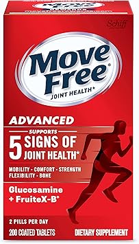 Move Free Advanced Glucosamine Chondroitin + Calcium Fructoborate Joint Support Supplement, Supports Mobility Comfort Strength Flexibility & Bone - 200 Tablets 100 servings*