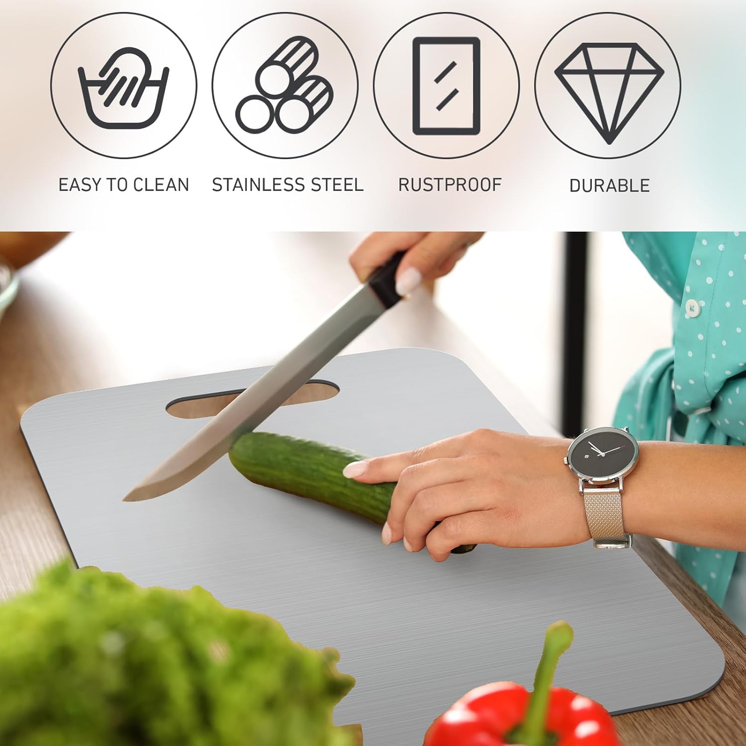 9 x13.4 Inch Large Stainless Steel Cutting Board for Kitchen Countertop - Non Slip, Non Stick Chopping Board, Dishwasher Safe - Ideal for Meat Vegetables Bread Cutting Mats Chopping Board…, Silver