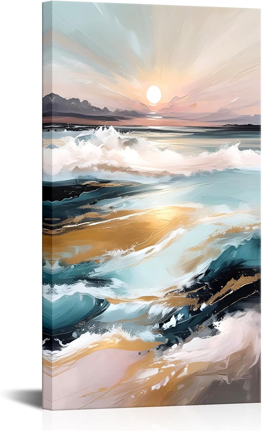 Vefacaiyo Abstract Sea Waves Canvas Wall Art Abstract Sunrize Sunsset Sky Ocean Waves Prints Canvas Wall Decor Sea Oil Painting Texture Printing Artwork for Bedroom Bathroom Living Room, 20"x36"