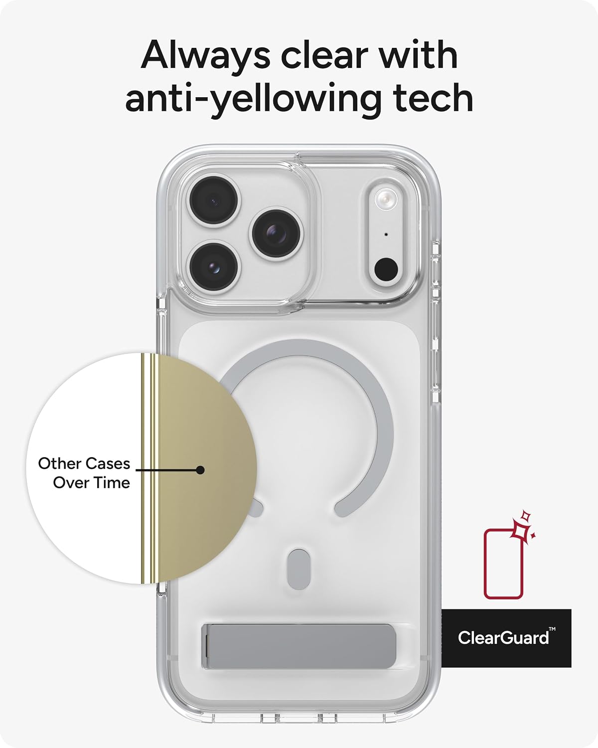 ZAGG Santa Cruz Snap Case with Kickstand for iPhone 17 Pro Max - Silver, Drop Protection (13ft/4m), MagSafe Charging Compatible, ClearGuard Anti-Yellowing Technology, Scratch Resistant Phone Case