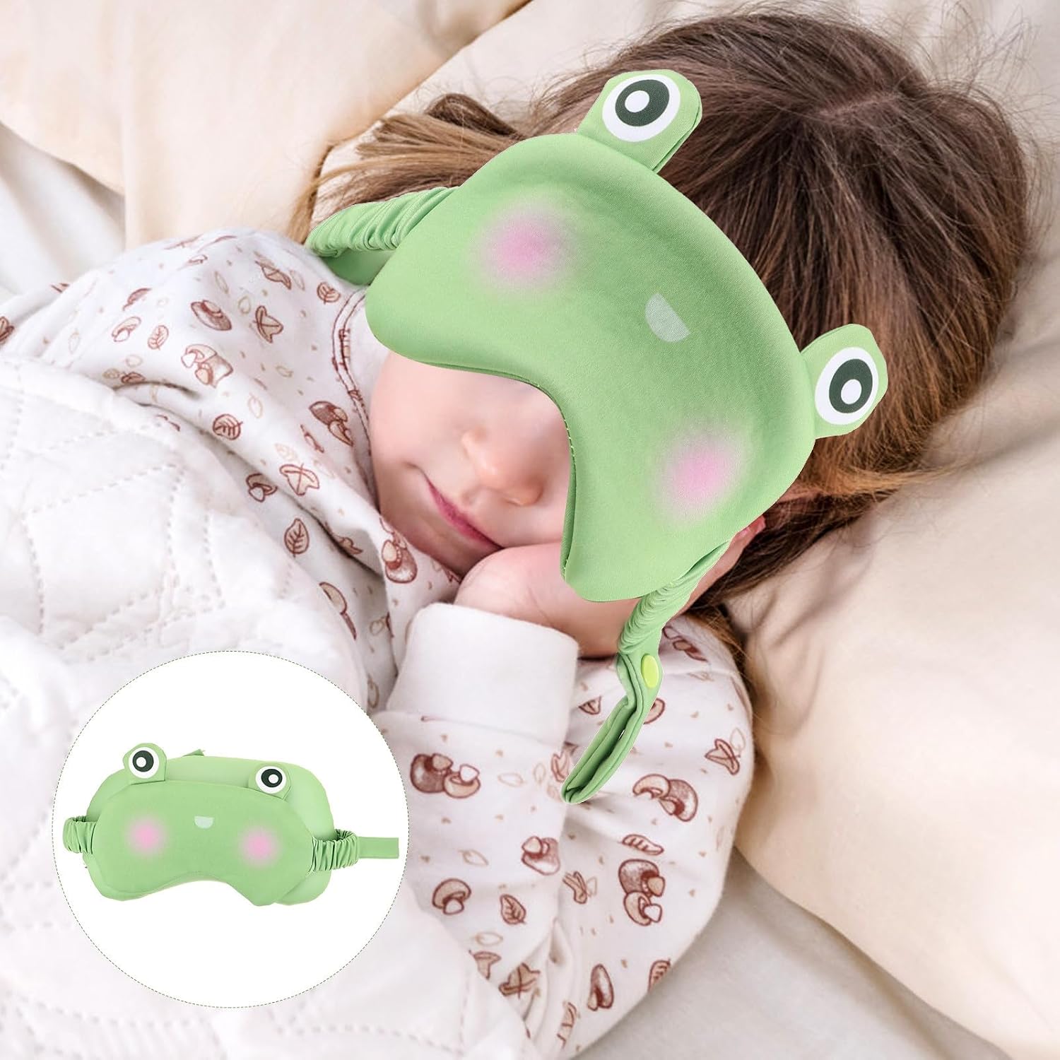 2-in-1 Travel Neck Pillow and Eye Mask Set, Soft Plush Animal Design Frog, Supportive Headrest for Adults, Comfortable Sleep Accessory for Airplane, Car, and Train
