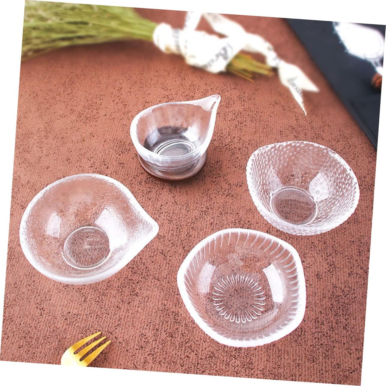 LABRIMP 4pcs Glass Sauce Dipping Dish Small Seasoning Bowls for Condiments Sauces Spices and Desserts Parties Banquets and Everyday Use