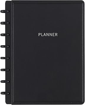 TUL® Discbound Monthly Planner Starter Set, Undated, Junior Size, Leather Cover, Black