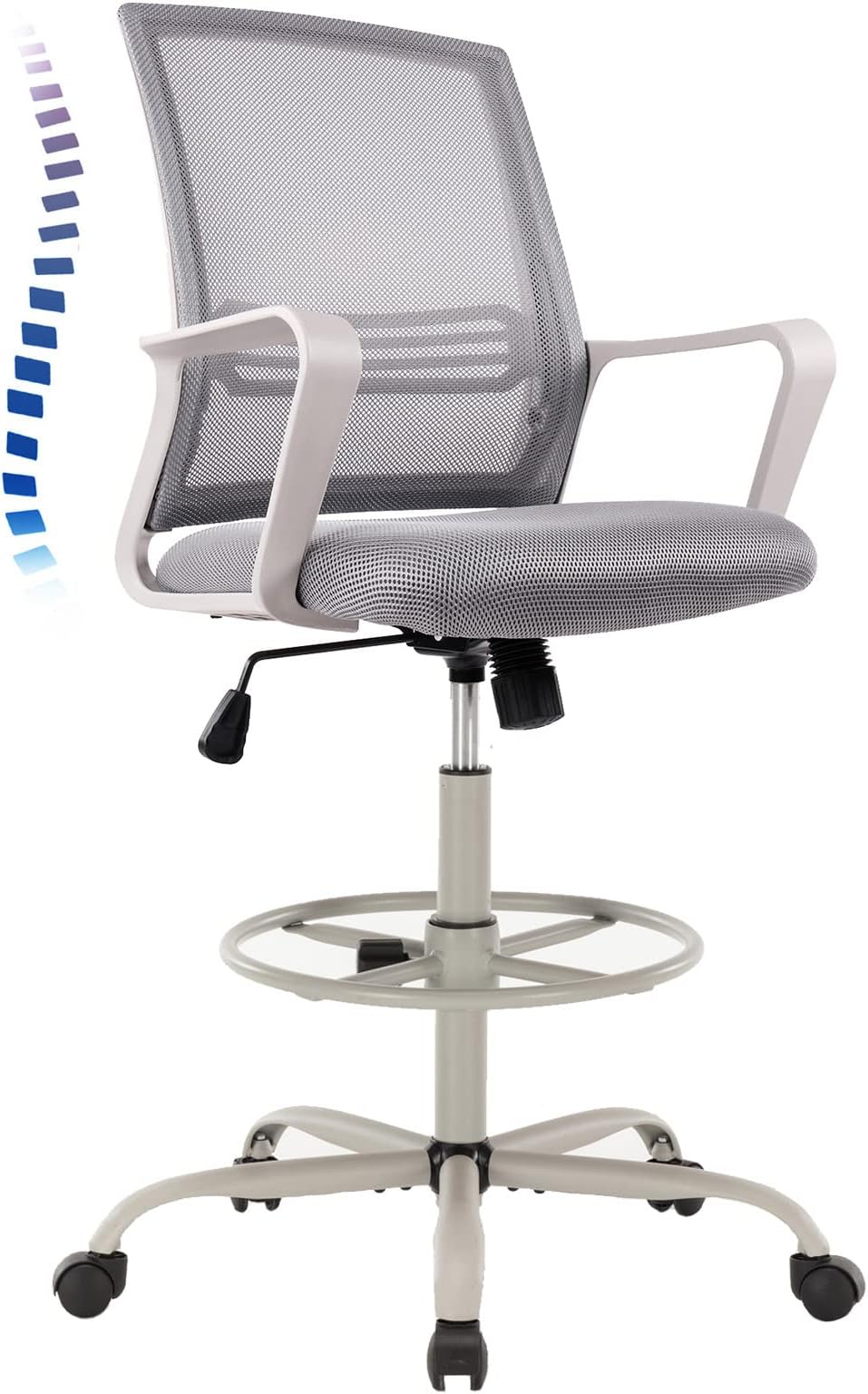 Drafting Chair, Tall Office Chair, Counter Height Office Chairs, High Adjustable Standing Desk Chair, Ergonomic Mesh Computer Task Chair with Armrests and Adjustable Foot-Ring for Bar Height Desk