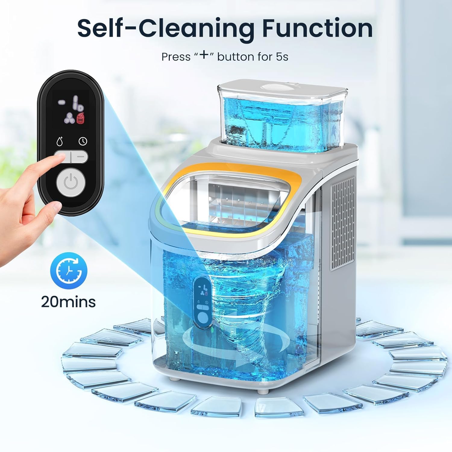 Antarctic Star Countertop Ice Maker Machine, 30lbs/24hrs, 3 Thickness Ice Cubes, 16pcs/13 Mins,2 Ways To Add Water, Self-Cleaning Ice Cube Maker W/Basket And Scoop For Home/Kitchen/Camping/RV (Grey) on Fridge.com - View 5