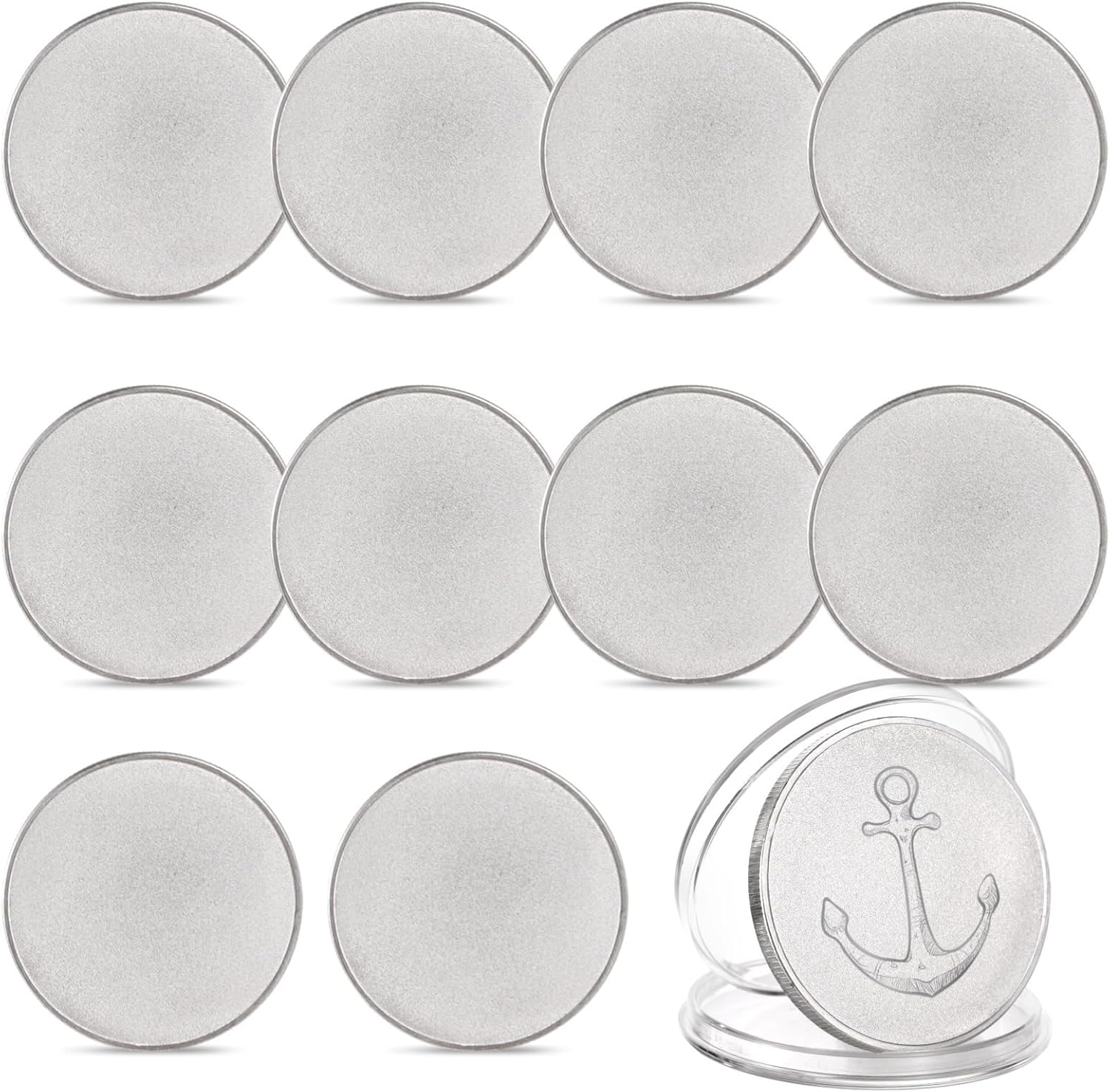 Diy Engraving, Collection Supplies For Travel Commemorative, 1.57 Blank Challenge, Ten Pcs Iron Threaded Edged, With Protection Acrylic Cases