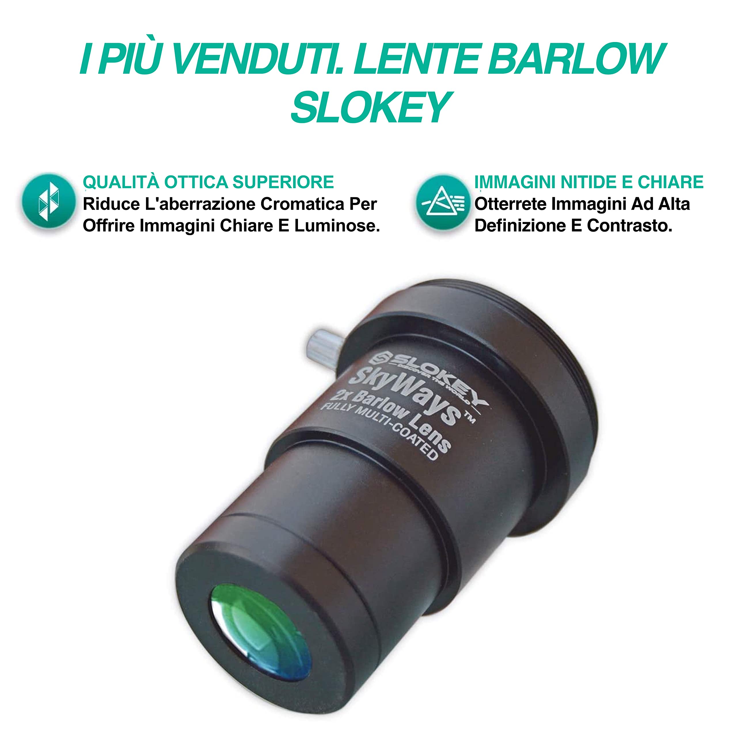 Barlow 2X Pro Slokey SkyWays - Lente acromatica, di qualità ottica, trattata con FMC e antiriflesso per un'immagine nitida e luminosa - Super leggera, compatta e resistente (1,25")