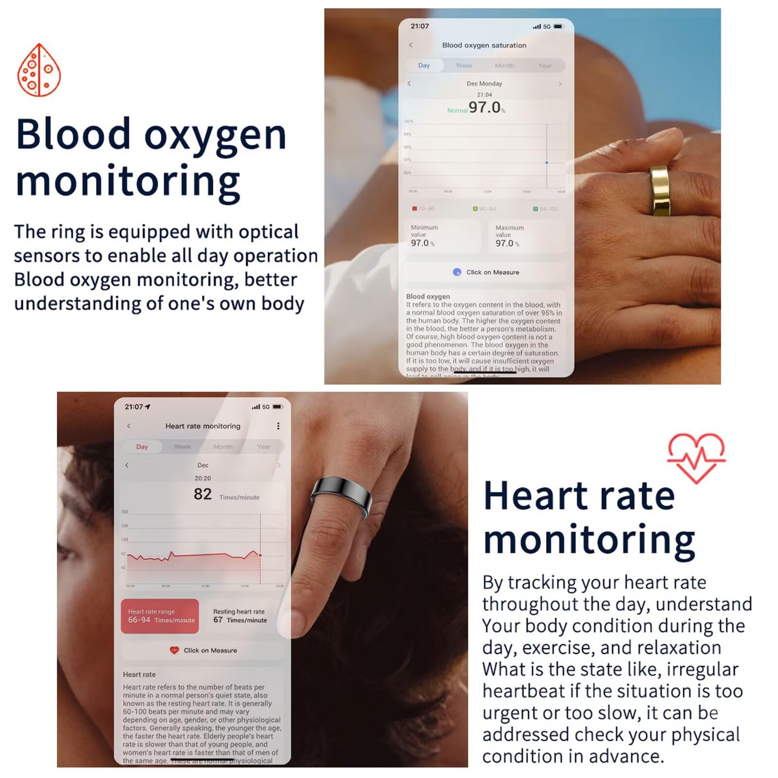 Smart Ring Fitness Ring Tracker Smartring Uomo Donna Sonno Contapassi Monitoraggio Del sonno Android IOS Smart Anello Tracking Anello Cardiofrequenzimetro SpO2 Activity Tracker Anello Fitness Anello