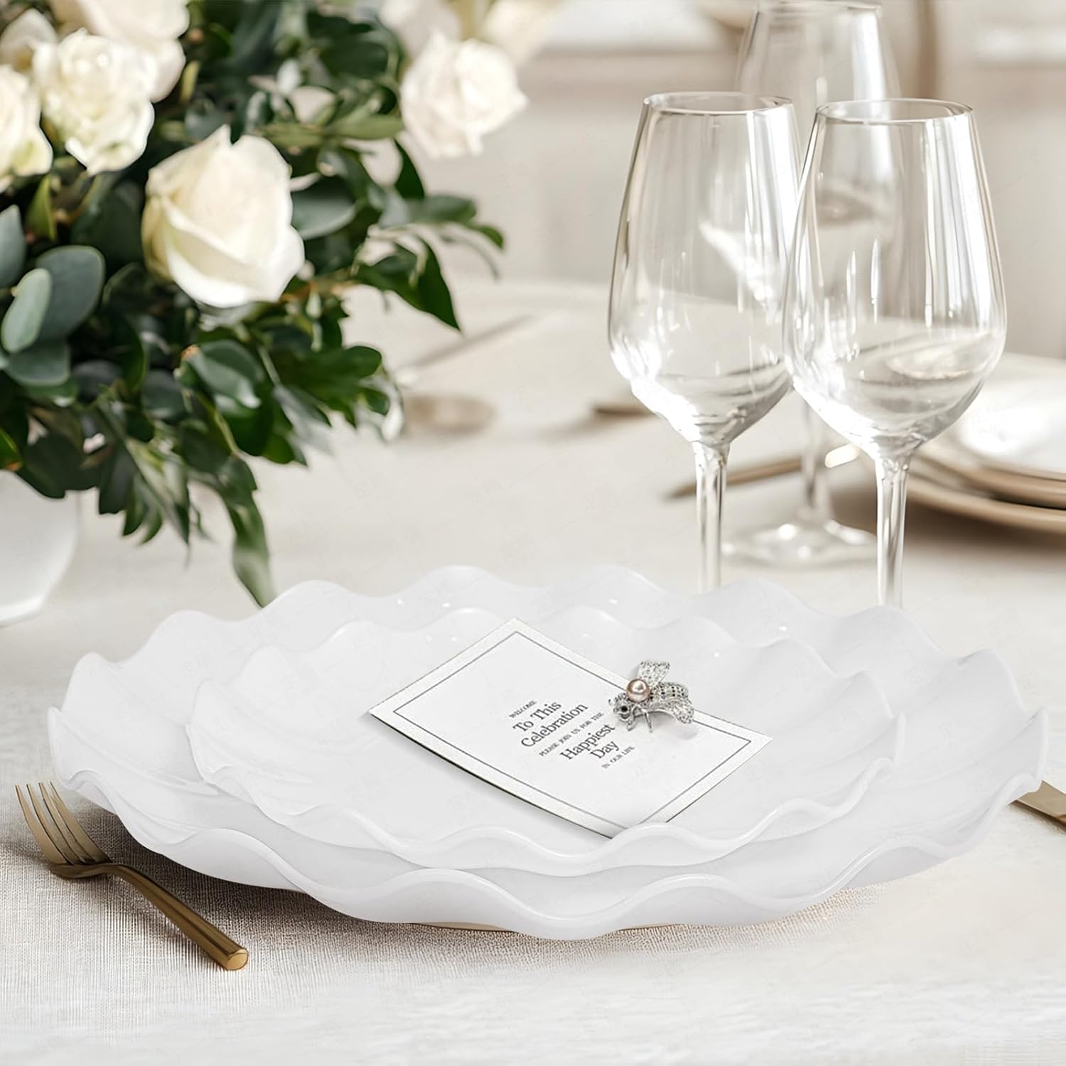 LIYH 24 Pcs White Plastic Plates Reusable - Unbreakable Party Plates, Microwave & Dishwasher Safe Camping Plate Sets Perfect for Parties, Birthday, Picnics, BPA Free (12Guests) - Image 4