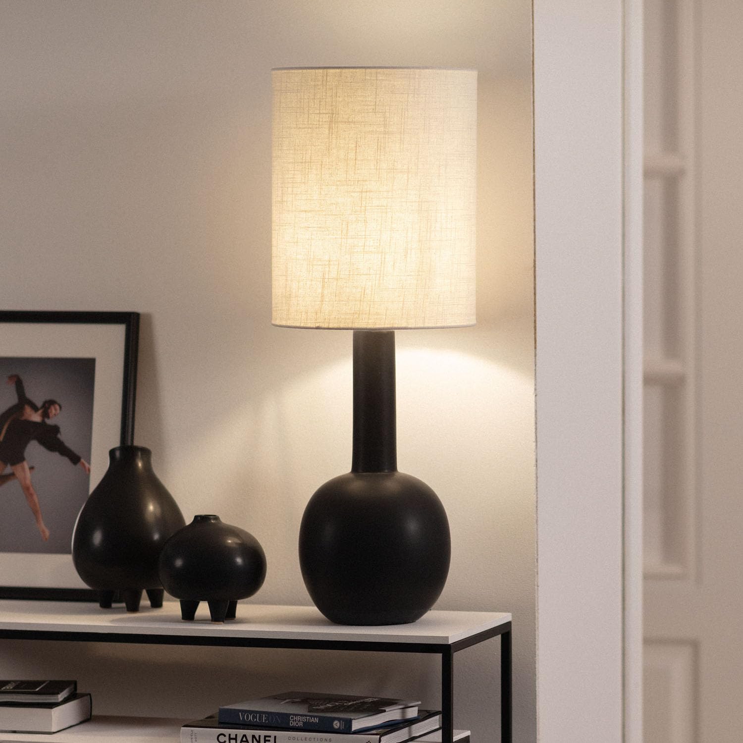 LEDKIA Lámpara de Mesa de Porcelana Guldan Negro