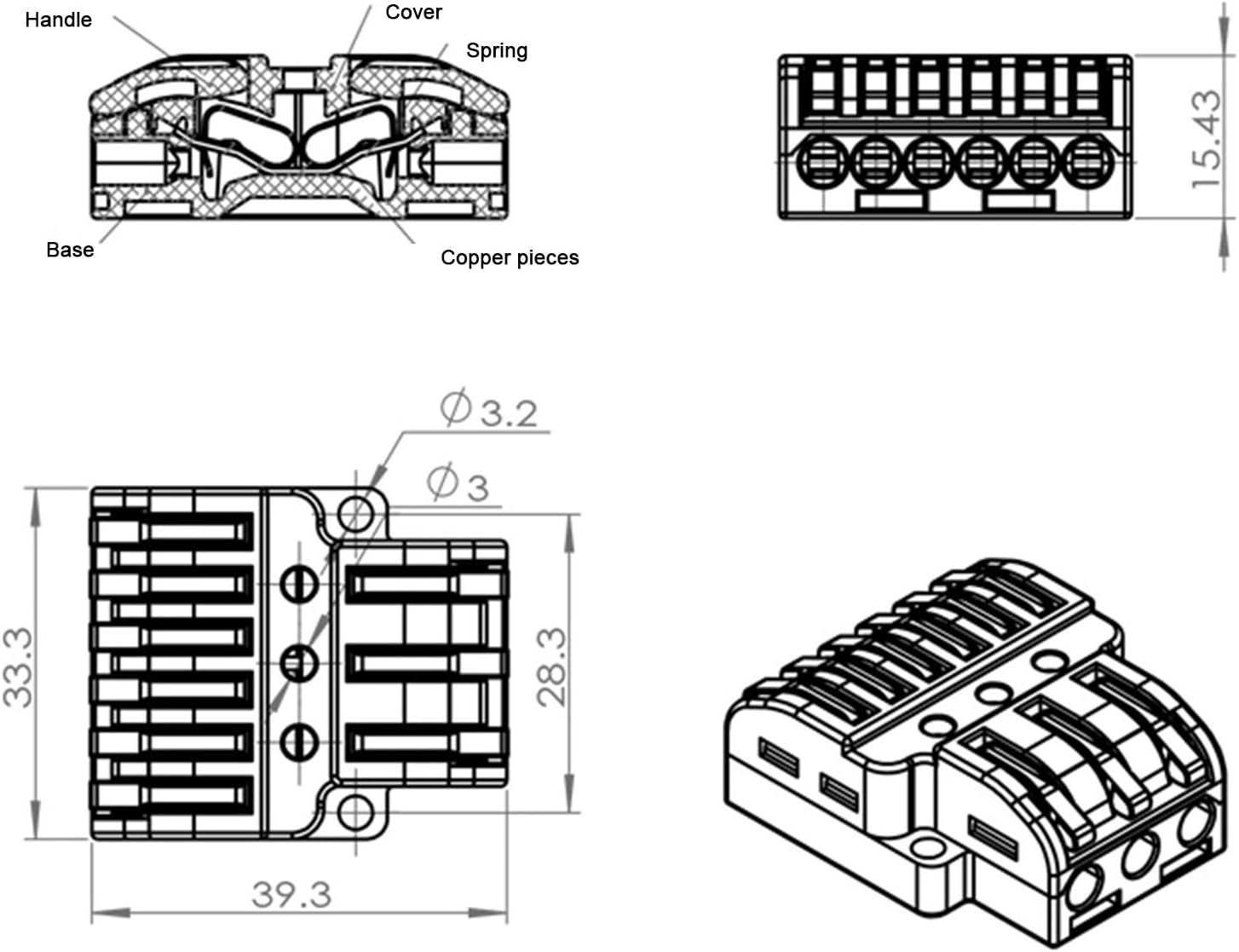 10 Pcs Wire Block Clamp Terminal Fast Wire Connector 3‑in‑9‑Out Quick