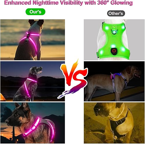 Miniatura 10 de Visinite Arnés LED para perro, chaleco de luz recargable por USB, 2 modos de iluminación, brilla en la oscuridad, ajustable para caminar por la noche