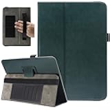 Universal 7 8 Inch Tablet Case, Viclowlpfe Protective Folio Stand Android Case for 7.0-8.5 Inch Tablet with Hand Strap and Cards Slots, Blackish Green