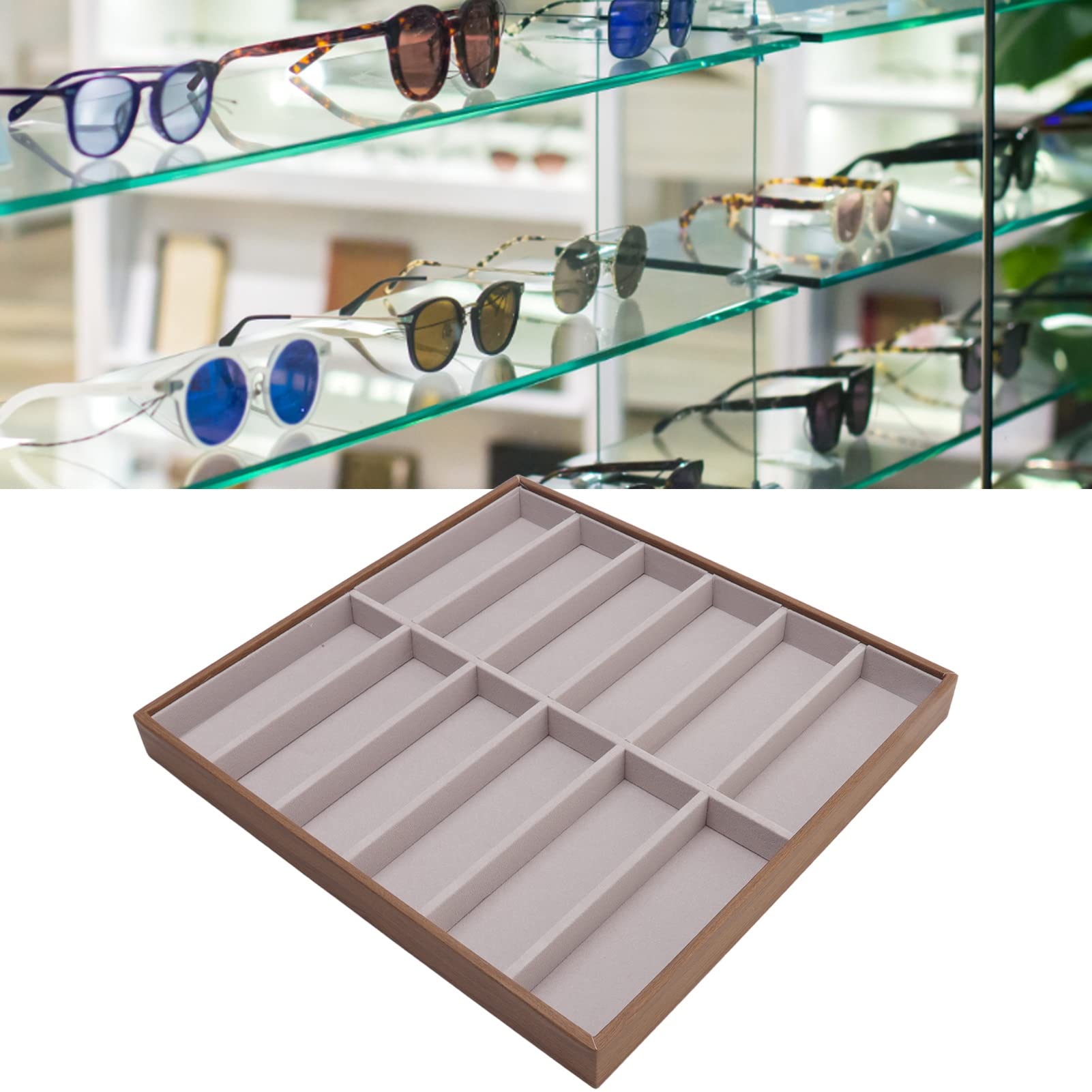 Zerodis Organizador de Gafas de Sol, Bandeja de ExhibicióN de Gafas de Madera Maciza de Poliuretano Ligero, Elegante Estuche de Almacenamiento para Gafas para Hombres y Mujeres Feria (12 rejillas)