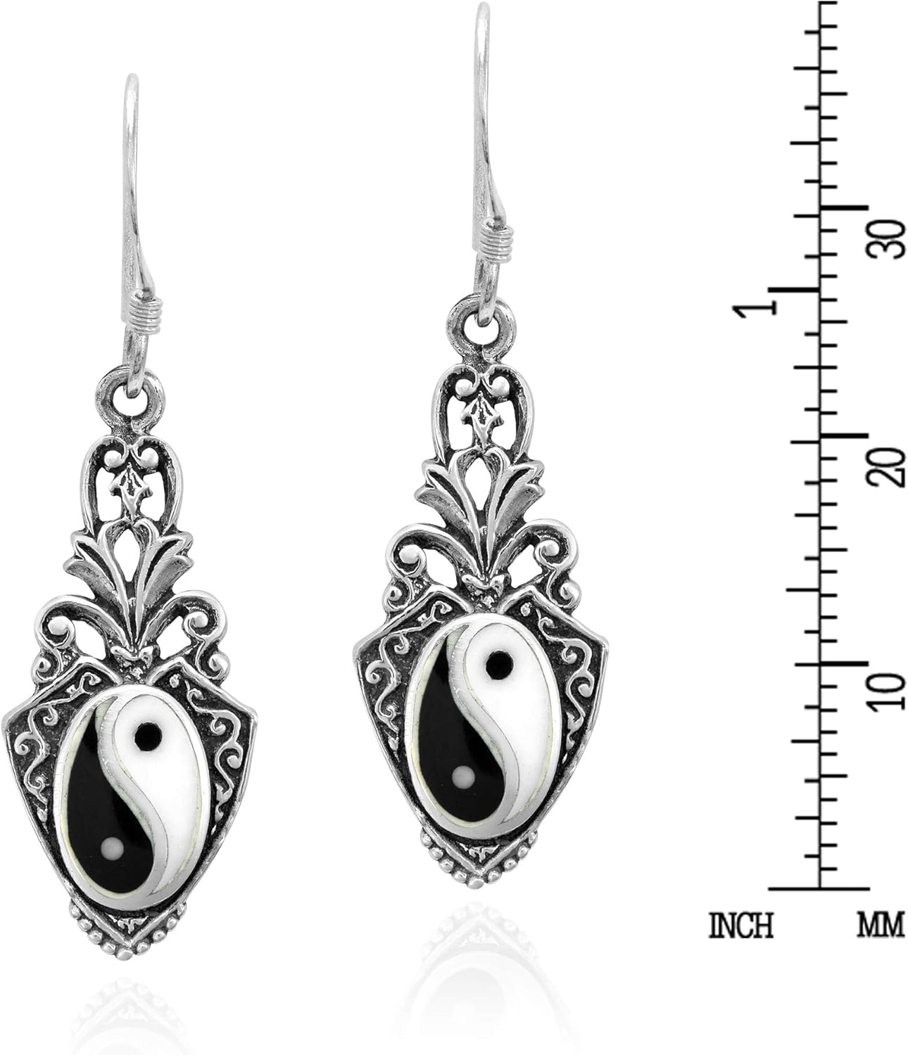 AeraVida Vintage Style Balance of Life Yin Yang Symbol .925 Sterling Silver Dangle Earrings | Ying Yang Earrings for Women Sterling Silver | Sterling Silver Dangle Earrings for Women