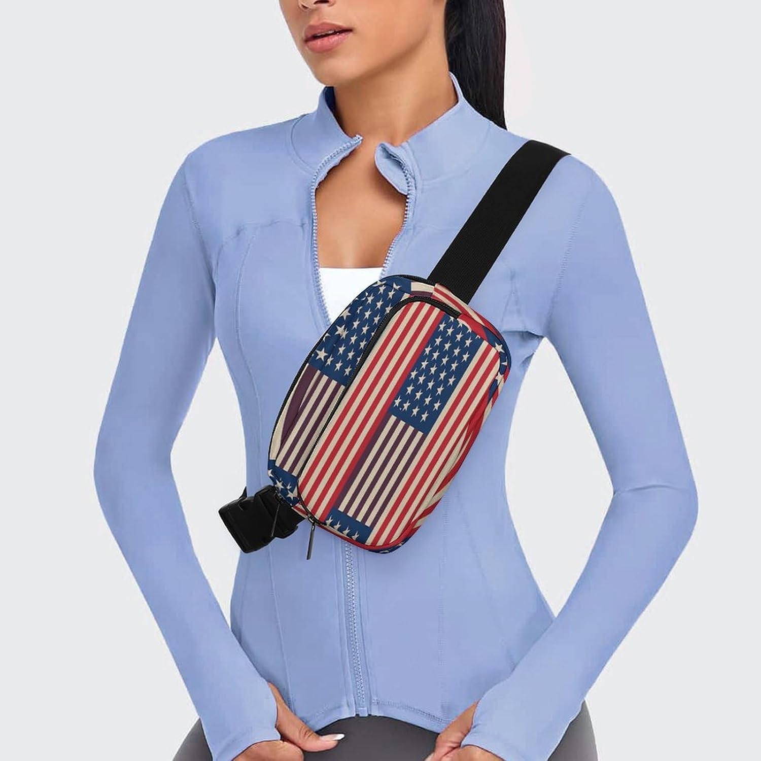 American Flags Fanny Pack Belt Bag with Adjustable Strap Fashion Waist Bag for Outdoor Sports Hiking