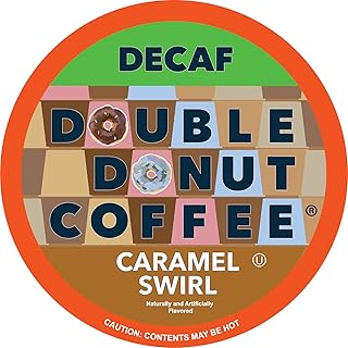 Double Donut Decaf Flavored Coffee, Caramel Swirl, Decaf Caramel Coffee for Keurig K Cups Machines, Single Serve in Recyclable Pods, 96 Count Bulk
