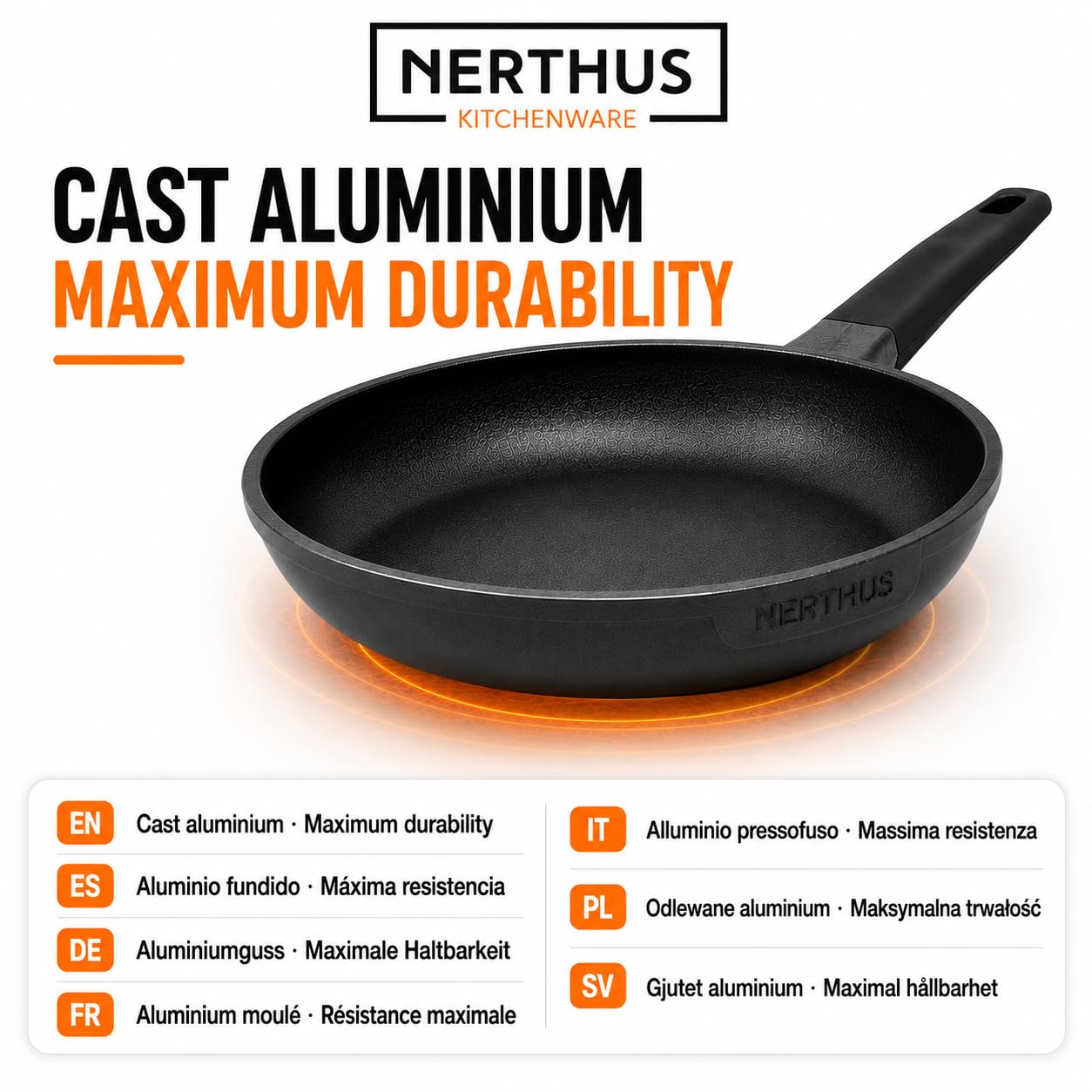Nerthus FIH 1686 zestaw patelni z odlewanego aluminium Ø 20–24–28 cm + patelnia grillowa powłoka nieprzywierająca Quantanium do indukcji gazu i płyty ceramicznej