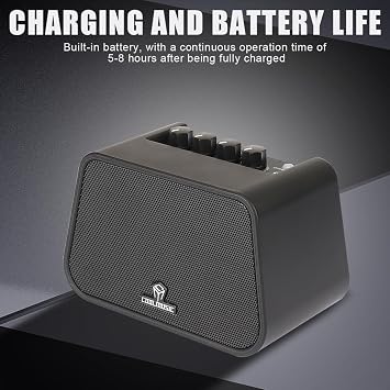COOLMUSIC Mini Electric Guitar Amp, Rechargeable 10W Guitar Speaker with Dual Sound Modes & Headphone Output