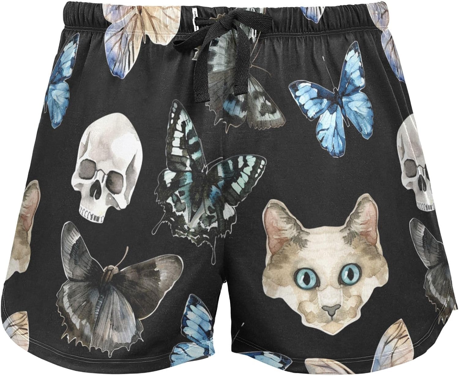 Women's Pajama Shorts Skull Butterfly Cat Gothic Sleepwear Lounge Sleep Bottom with Pockets S-XXL