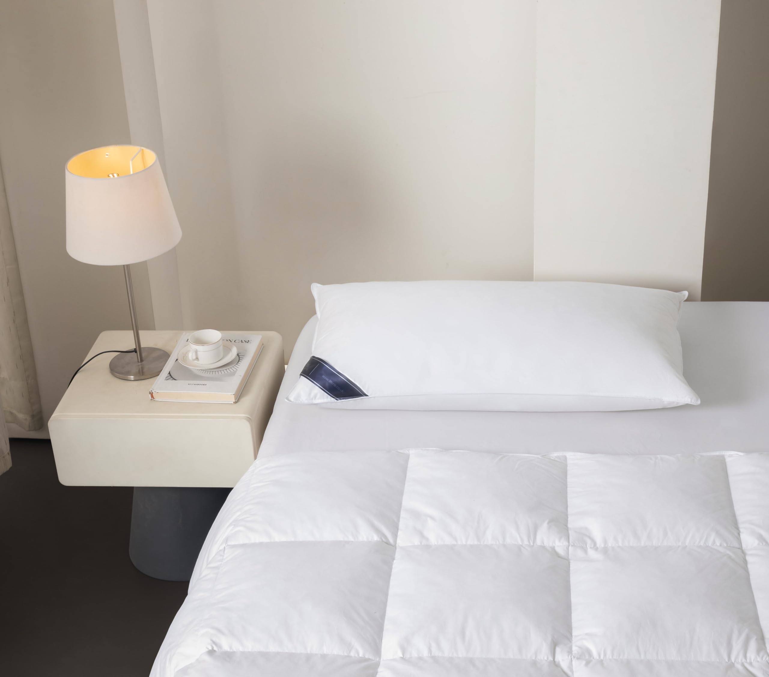 Littens Extra Filled 50cm x 100cm Emperor Size White Duck Feather & Down Side Sleeper Pillow 230TC Down-Proof Cotton, Piped Edge, Long (20" x 40")
