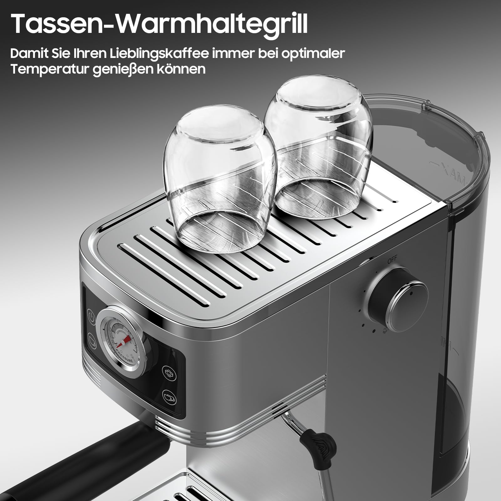 iceagle Espresso Siebträgermaschine 20-Bar Italienischer Pumpe | 1350W Espressomaschine Edelstahl mit Milchaufschäumer, Kaffeemaschine für Cappuccinoo, Touchscreen mit Druckanzeige, 1.3L Wassertank