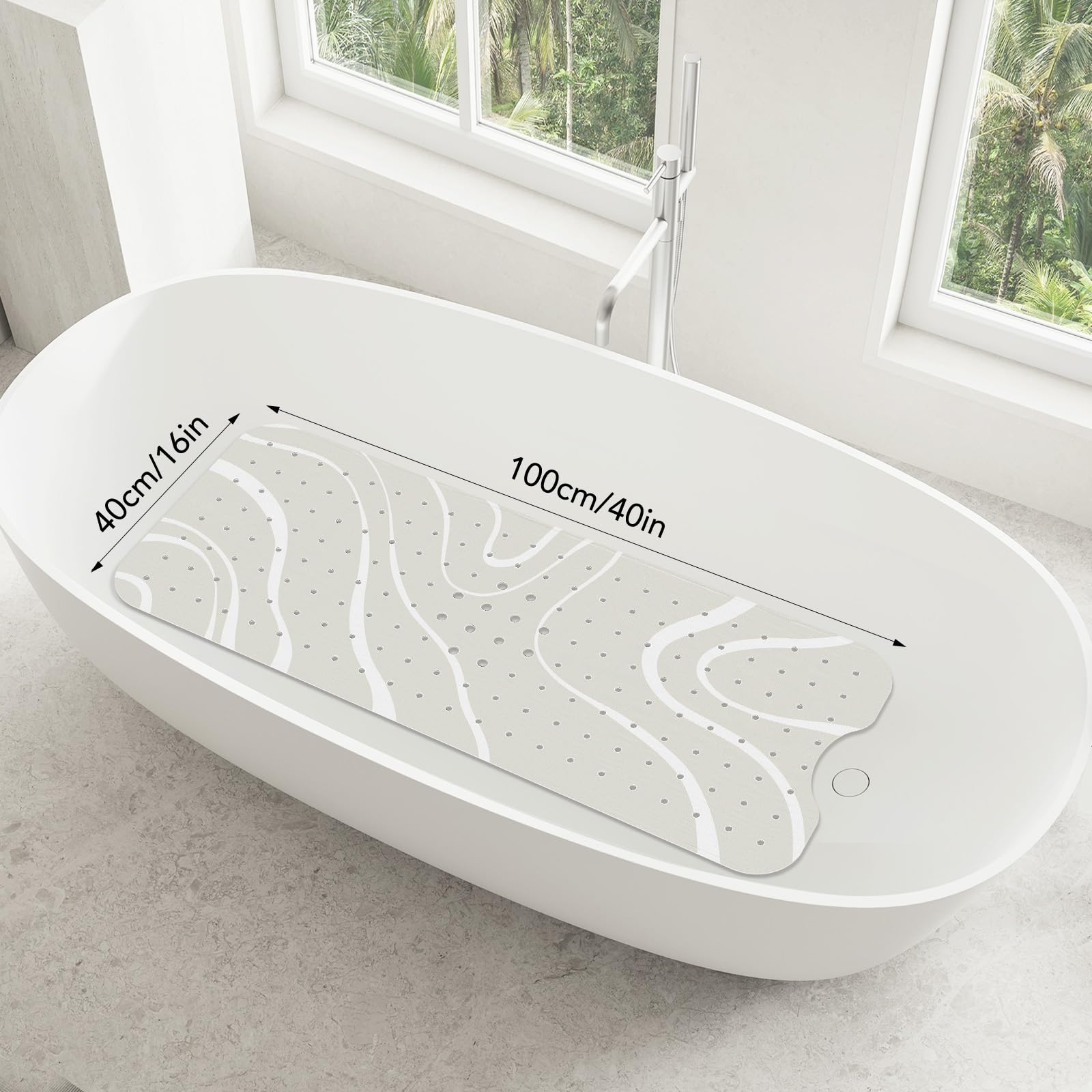 SHUCHING Tappetino Vasca Antiscivolo, Tappetino Doccia Antiscivolo Lungo 100x40cm, Tappeto Vasca da Bagno Antimuffa e Lavabile in Lavatrice, Linee fluide