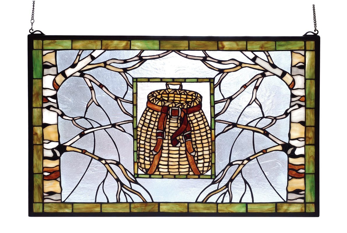 Meyda Tiffany 69502 Pack Basket Stained Glass Window, 28
