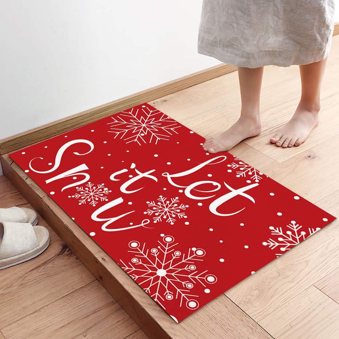 Christmas Welcome Mats, Let It Snow Winter Snowflake Entrance Doormats, Non Slip Bath Mat, Farmhouse Decorative Entrance Rugs Carpet for Floor/Indoor/Front Door/Bathroom, 20x31.5inch