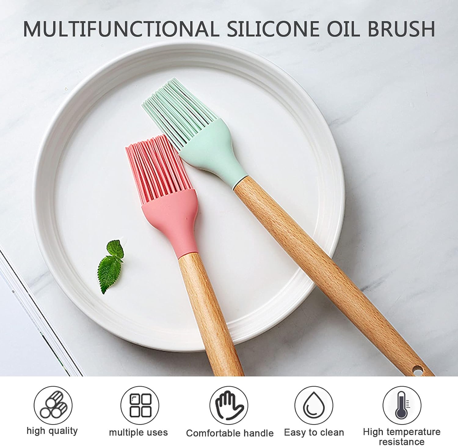 Silicon Basting Brush 2 Pack - Wooden handle High Temperature Resistance Silicone Grill Brush Soft Bristles Kitchen Silicon Brush Suitable For Sauce Marinades Cooking BBQ, 10.6x1.4inch (T01) : Patio, Lawn & Garden