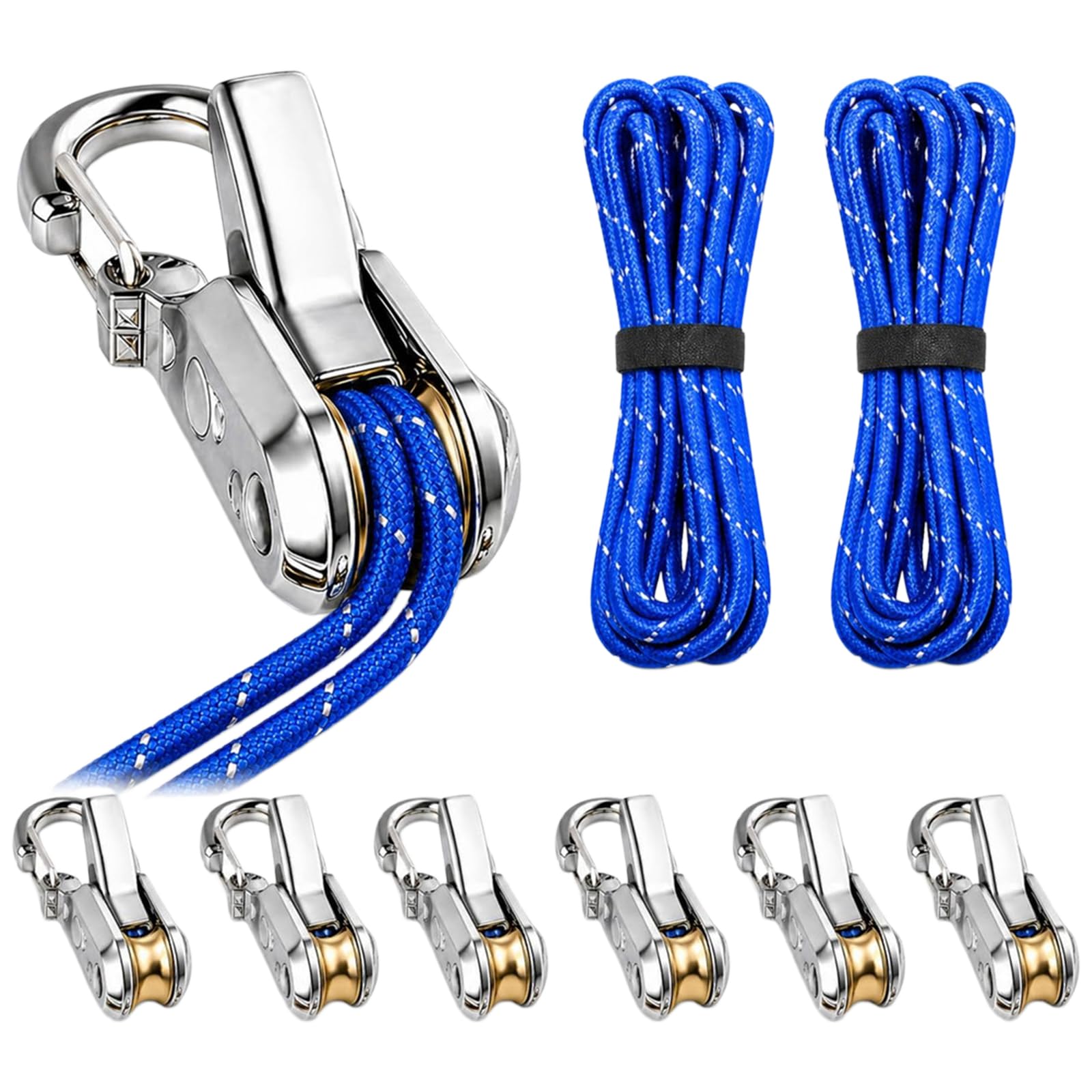 6 Pack Upgrade Rope Rollers with Paracord Tensioner & Reflective Nylon Cord, Tightening and Cinching Tool, Heavy-Duty Rope Tightener for Camping Tarps Guy Lines, Boating and Outdoor Gear