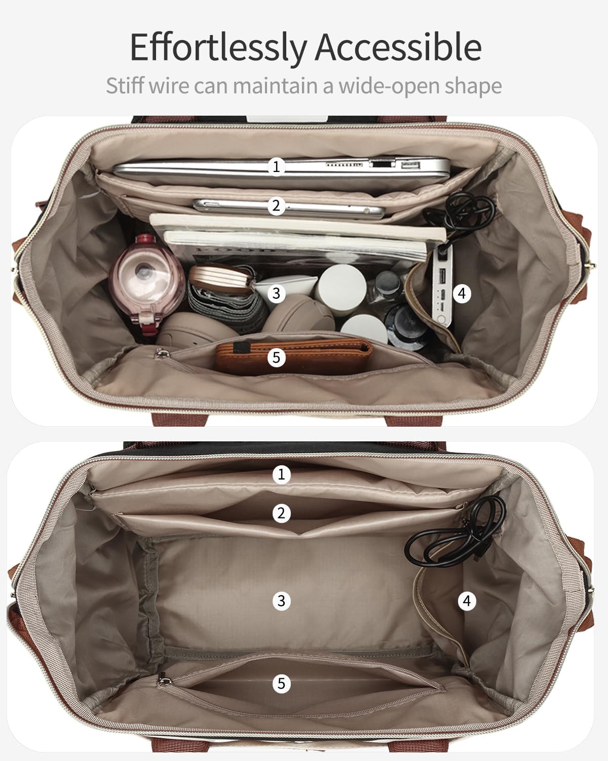 Work Backpack for Women, Teacher Nurse Bookbag Laptop Backpack with Cup Holder & USB Charger for Travel, College School Bags for Teen Girl, Black Brown