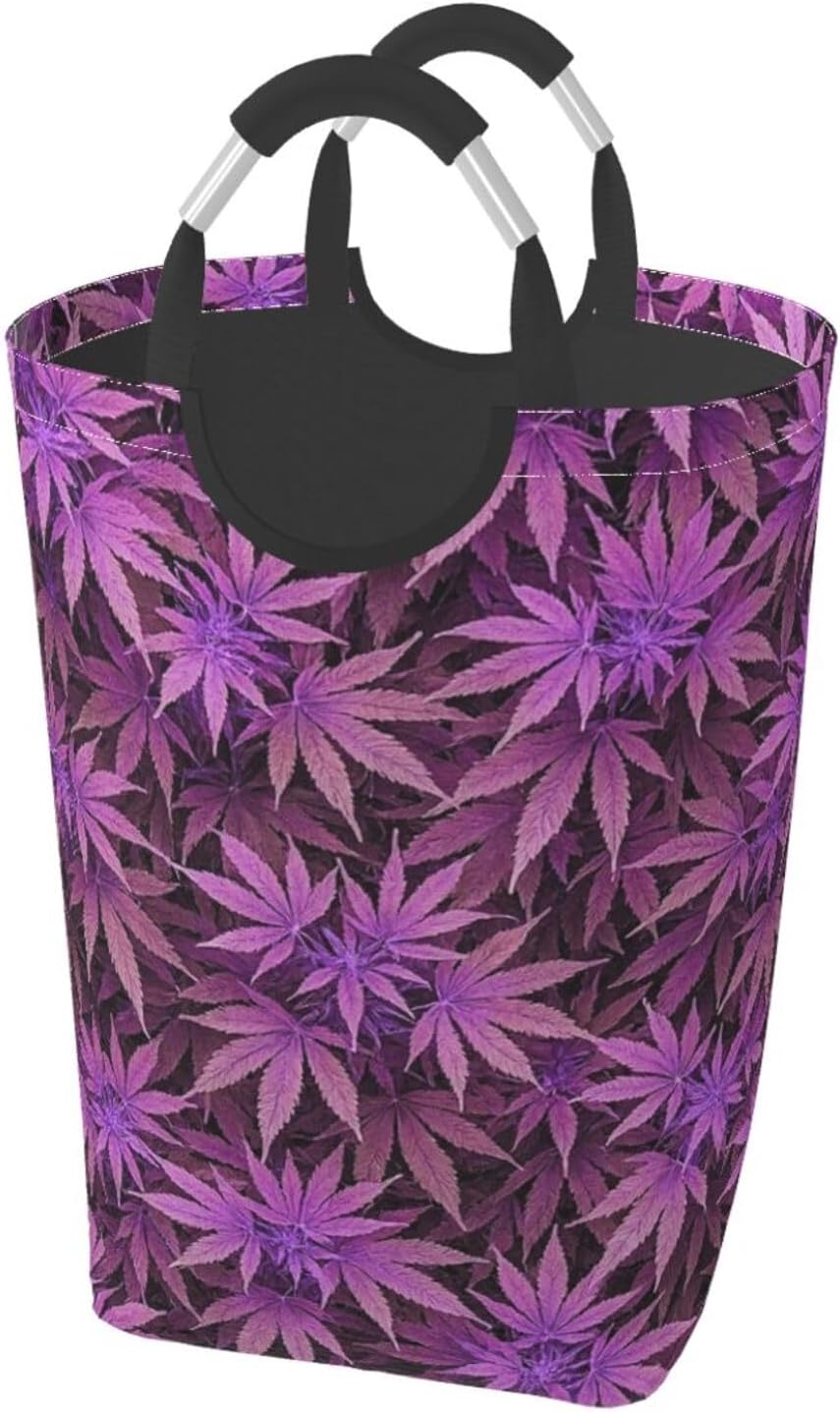 50l Laundry Basket Purple Nature Leaf Pattern Waterproof Laundry Hamper Foldable Clothes Laundry Bag With Handles