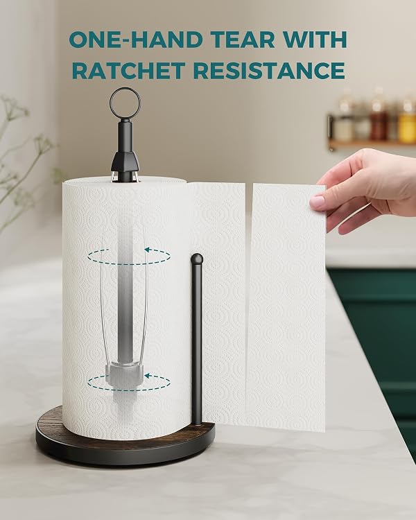 OROPY One-Hand Tear Paper Towel Holder Countertop, Farmhouse Wood Paper Towel Roll Holder with Ratchet Mechanism and Suction Cups fits Standard and Jumbo Size Paper Towels by OROPY - Image 3