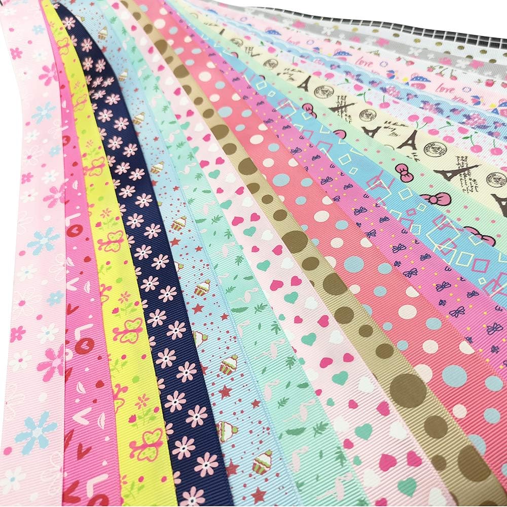 Niangzisewing Mix 20 Yards Grosgrain Ribbon Appliques Craft Party Decoration Hair Bow Flower Clip Making (Mix, 25mm (1"))