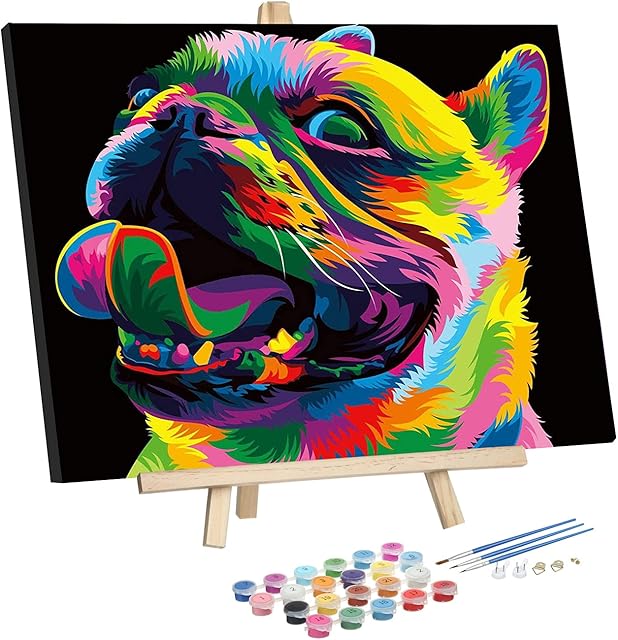ifymei Paint by Numbers for Adults, Children, Beginners, DIY Gift Canvas Painting Kits with Frame, 12x16 Inch Colorful Cute Dog