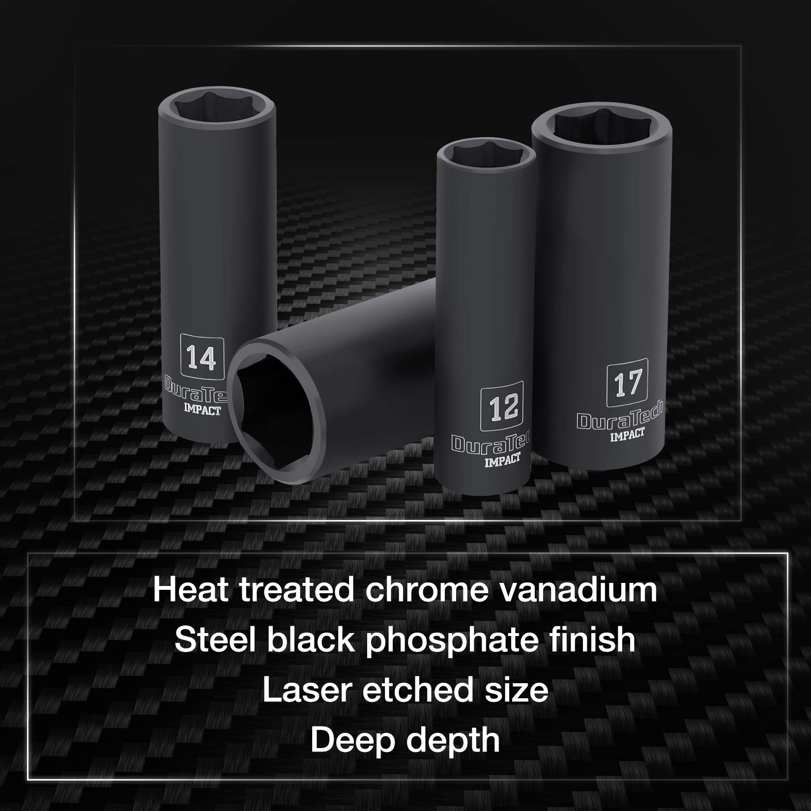 DURATECH Lot de 10 douilles à choc 3/8" avec 2 rallonges hexagonales de 1/4" - Tailles métriques standard