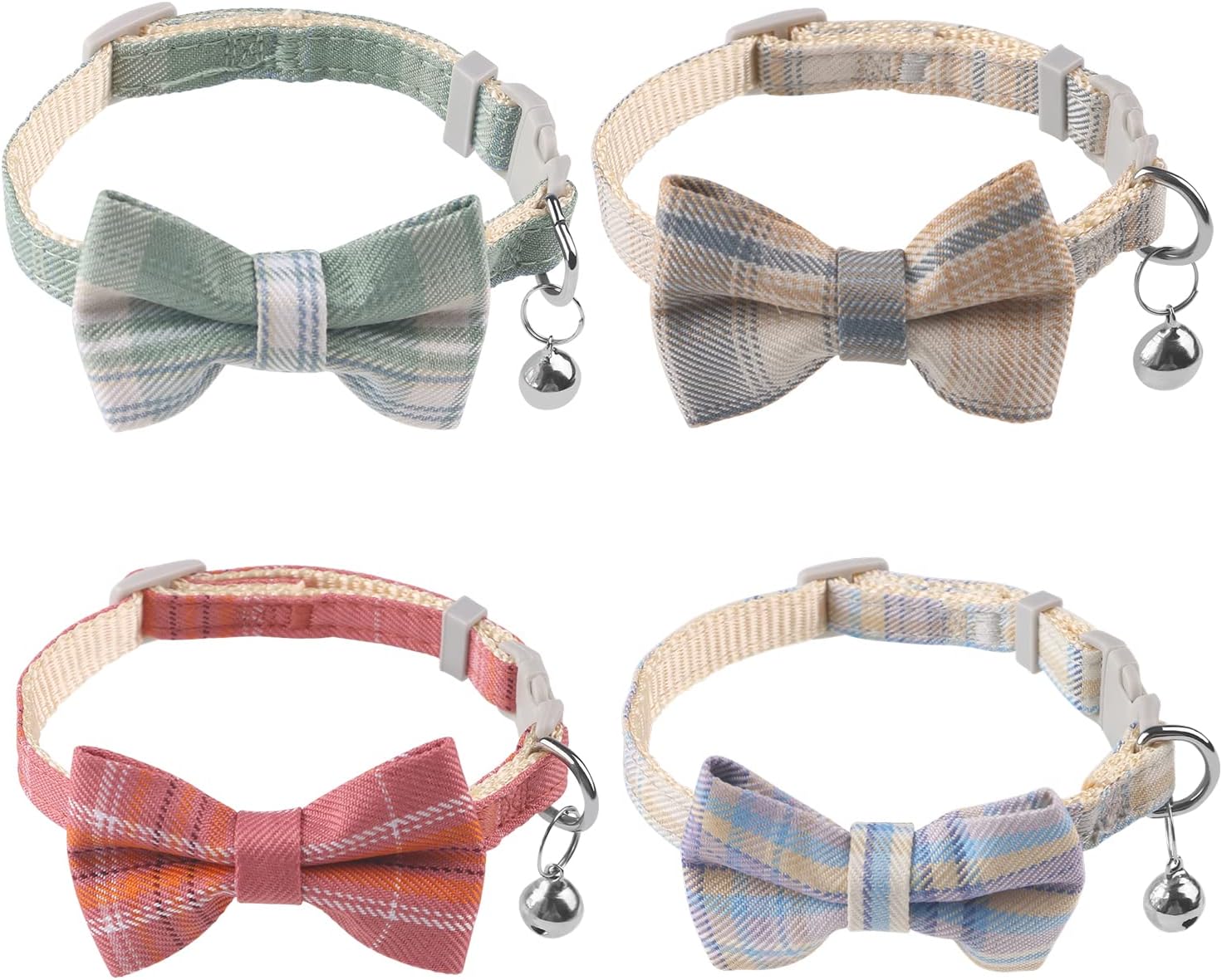 4 Pcs Cat Bow Collars, Adjustable Breakaway Cat Collar with Bell Cute