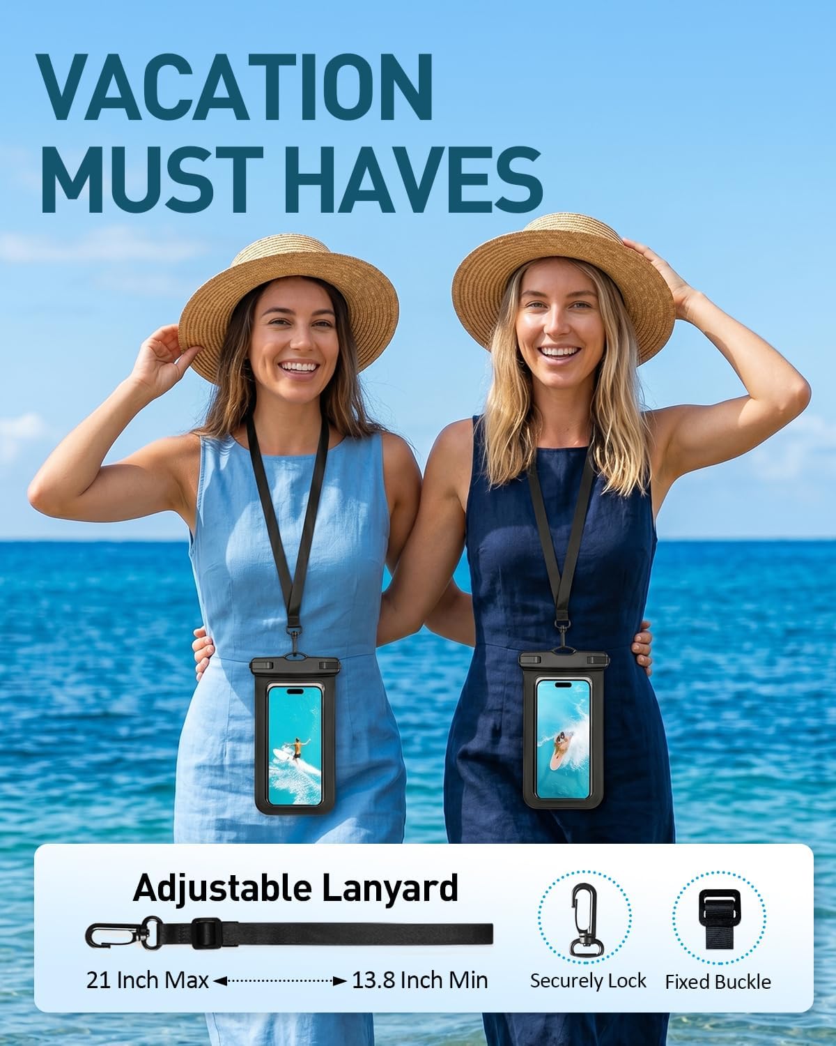 Universal Waterproof Phone Pouch, Cell Phone Dry Bag Case Compatible for iPhone 17 16 15 14 Pro Max Plus, Cruise Beach Vacation Essentials 2 Pack