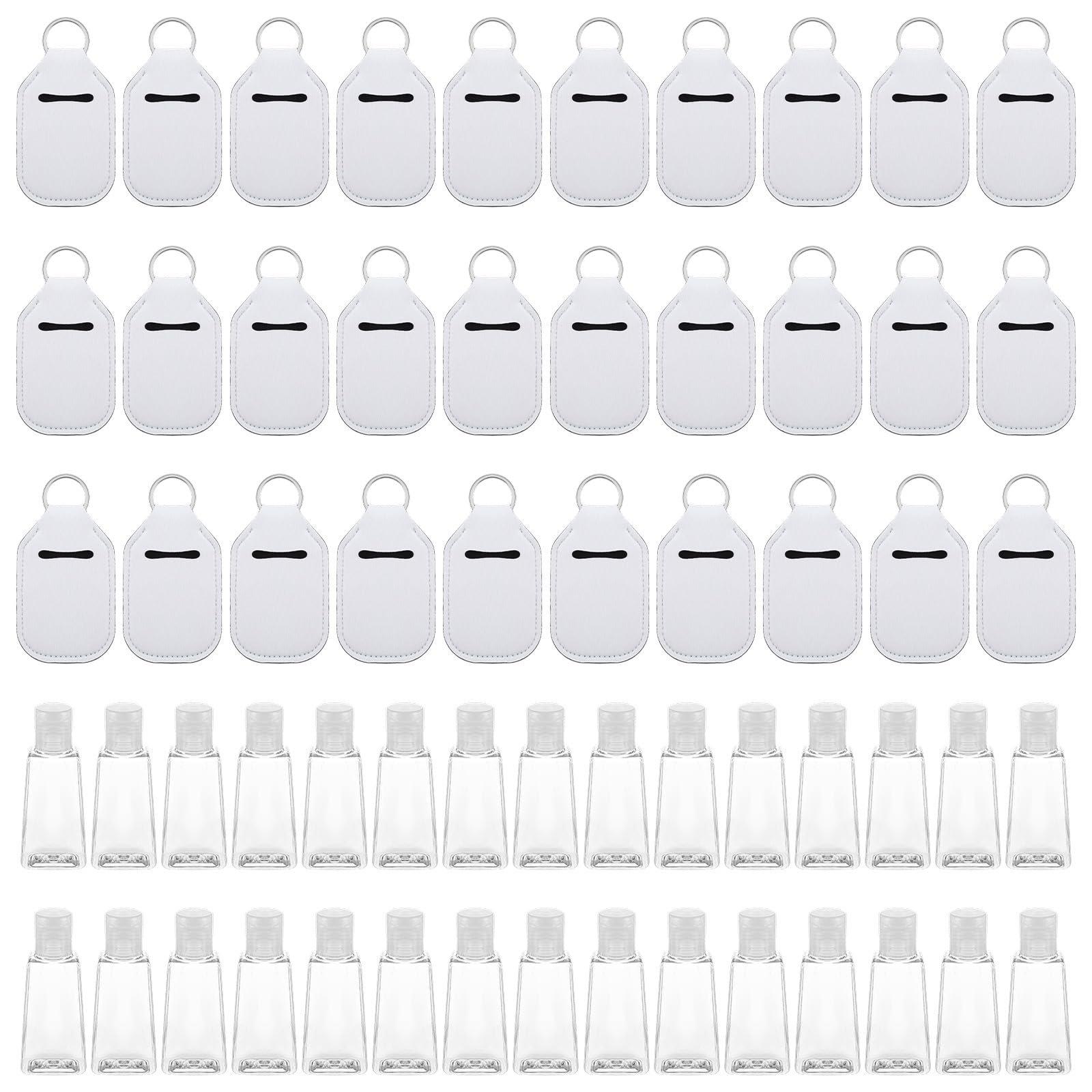 60 Pcs Hand Sanitizer Keychain Holders Set with 30 Pieces Hand Sanitizer Holder and 30 Pieces Empty Refillable Travel Bottles Keychain Holder for Backpack and Purse DIY Ornament Supplies
