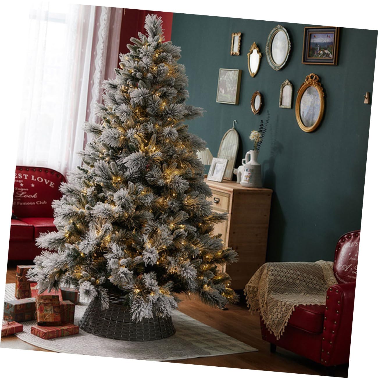 Alipis Gonna Base Resistente Copertura Sotto Albero Riutilizzabile per Interni Ed Esterni Decorazione Natalizia Negozi e Bar Collare Recinto Festivo Marrone Large